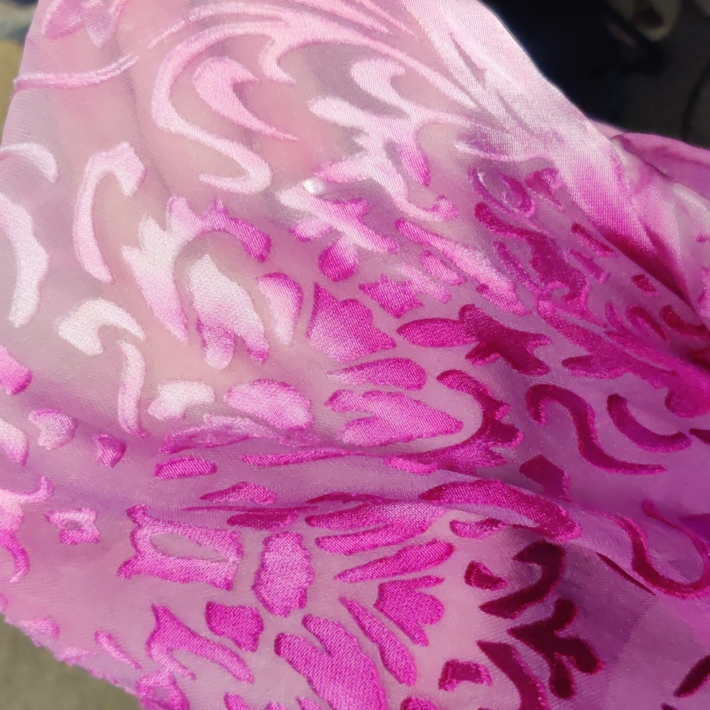 Pink silk hand dyed ombre burnout fringed kimono Boho-chic hippie - Picture 5 of 8
